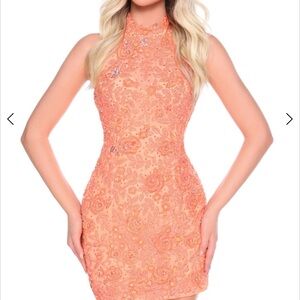 Chic Coral Embellished Mini Dress